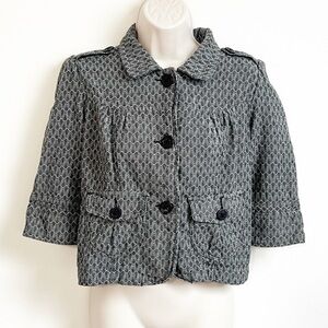 Roxy Cropped Herringbone Single Breasted Blazer Casual Jacket Gray black Medium